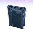 thumbnail image 2 of Cartera de cuero con cremallera, estilo corto, multifuncional, para hombre (azul), 2 of 7