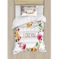 thumbnail image 1 of I Love You Duvet Cover Set Twin Size, Romantic Themed Text in Heart Shaped Cute Floral Wreath Valentines Day Themed, Decorative 2 Piece Bedding Set with 1 Pillow Sham, Multicolor, by Ambesonne, 1 of 3