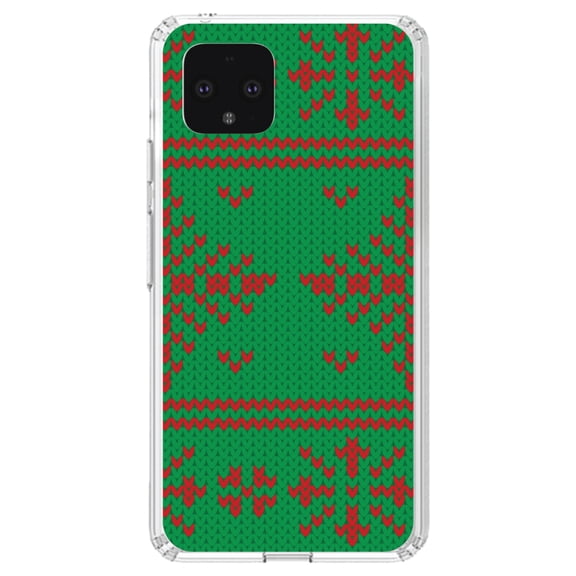 DistinctInk Clear Shockproof Hybrid Case for Google Pixel 4 XL (6.3" Screen) - TPU Bumper, Acrylic Back, Tempered Glass Screen Protector - Green Red Ugly Christmas Sweater - Christmas All Year