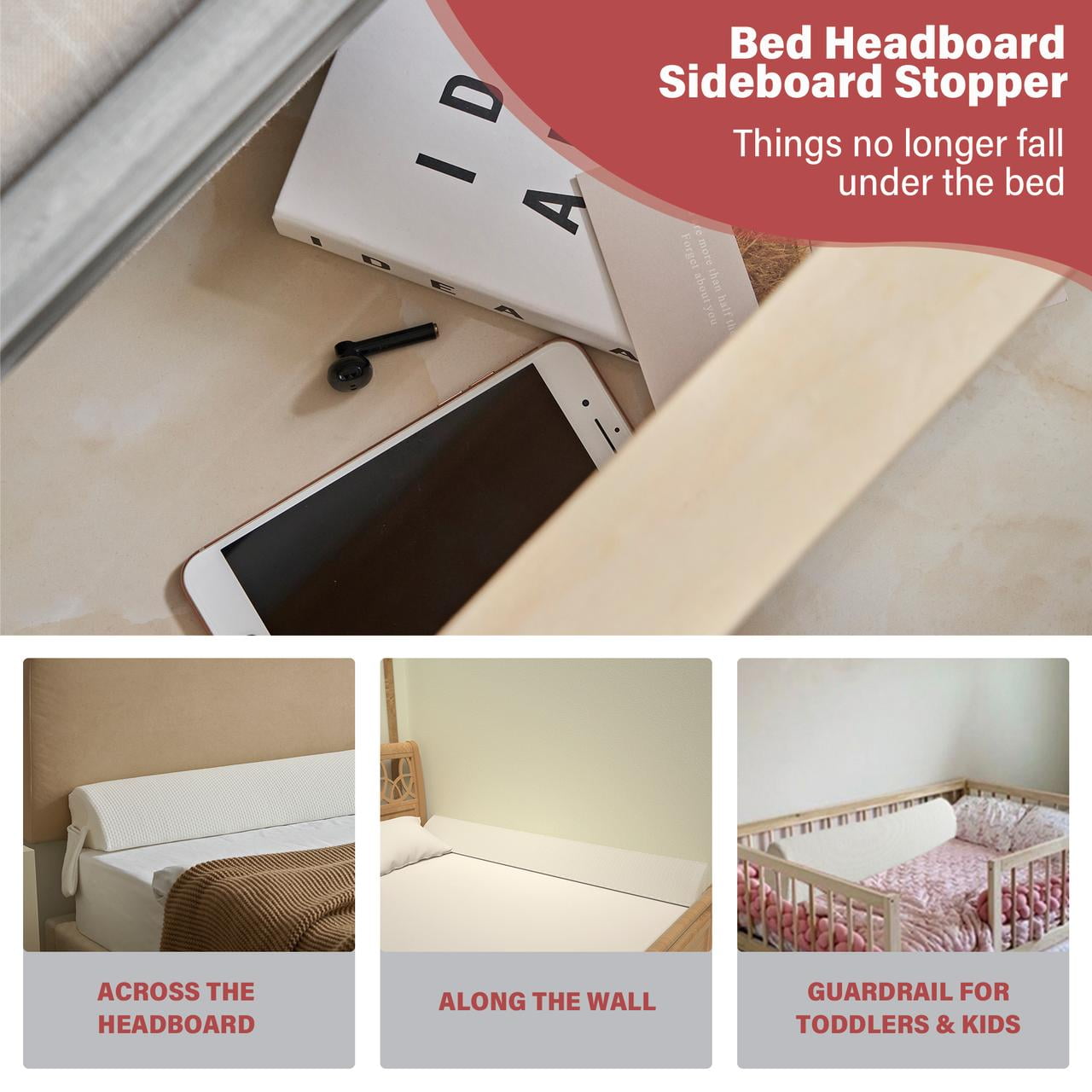 Jakoola Queen Size 60"x 8"x 6" Bed Wedge Pillow Stopper Mattress Filler Pillow for Gap Between Mattress and Headboard Sideboard
