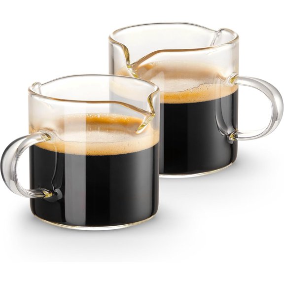 Espresso Cups Set of 2: Espresso Machine Accessories - Espresso Shot Cups for Home Baristas - Essential Coffee Bar Accessories - 4oz Glass Espresso Cup Set with Handled and Spout
