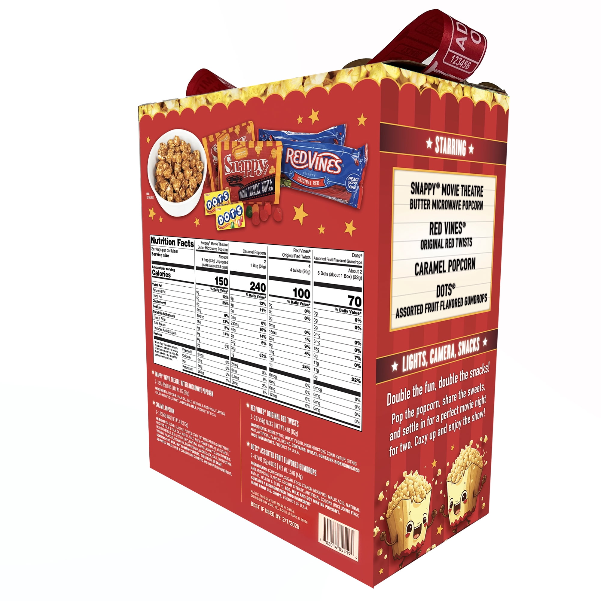 (2 pack) Movie Night for Two Microwave Popcorn and Candy Assortment Gift with Reusable Popcorn Containers