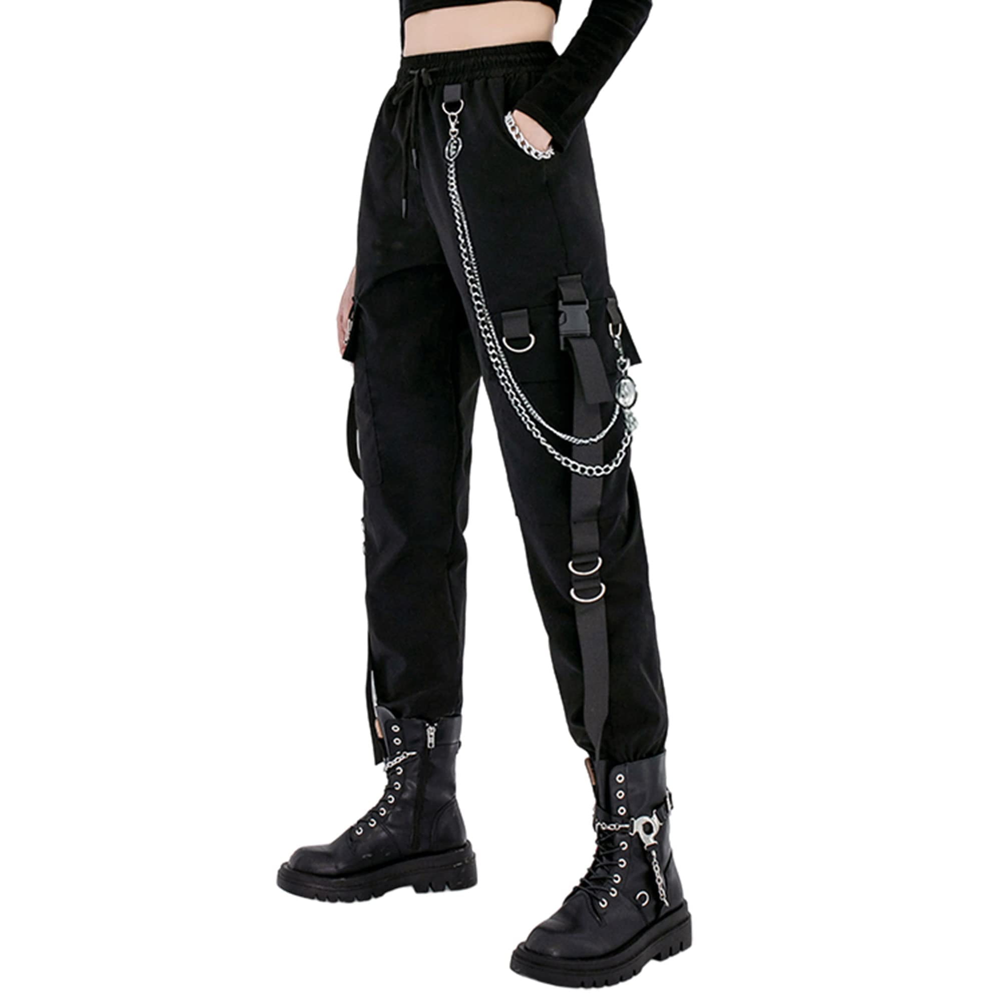 Black Cargo Pants for Women Techwear Women Loose Street Rock Style ...