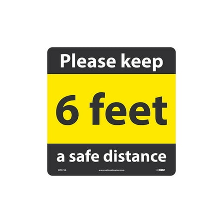 UPC: 0887481155937 | National Marker Temp-Step Floor Decal  6 Feet Please Keep a Safe Distance   12  x 12  Yellow/Black