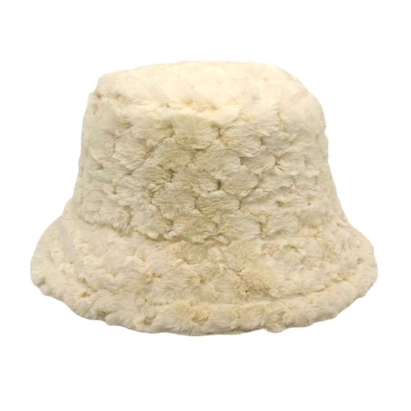 Dyfzdhu Winter Imitation Mink Hat Women Plush Bucket Hat Japanese Wild Cold Proof Warm Fisherman Thickened Beige