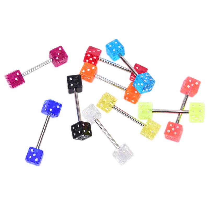 10Pcs/Set Stainless Steel Mixed Dice Barbell Tongue Ring Studs Body Piercing ZT