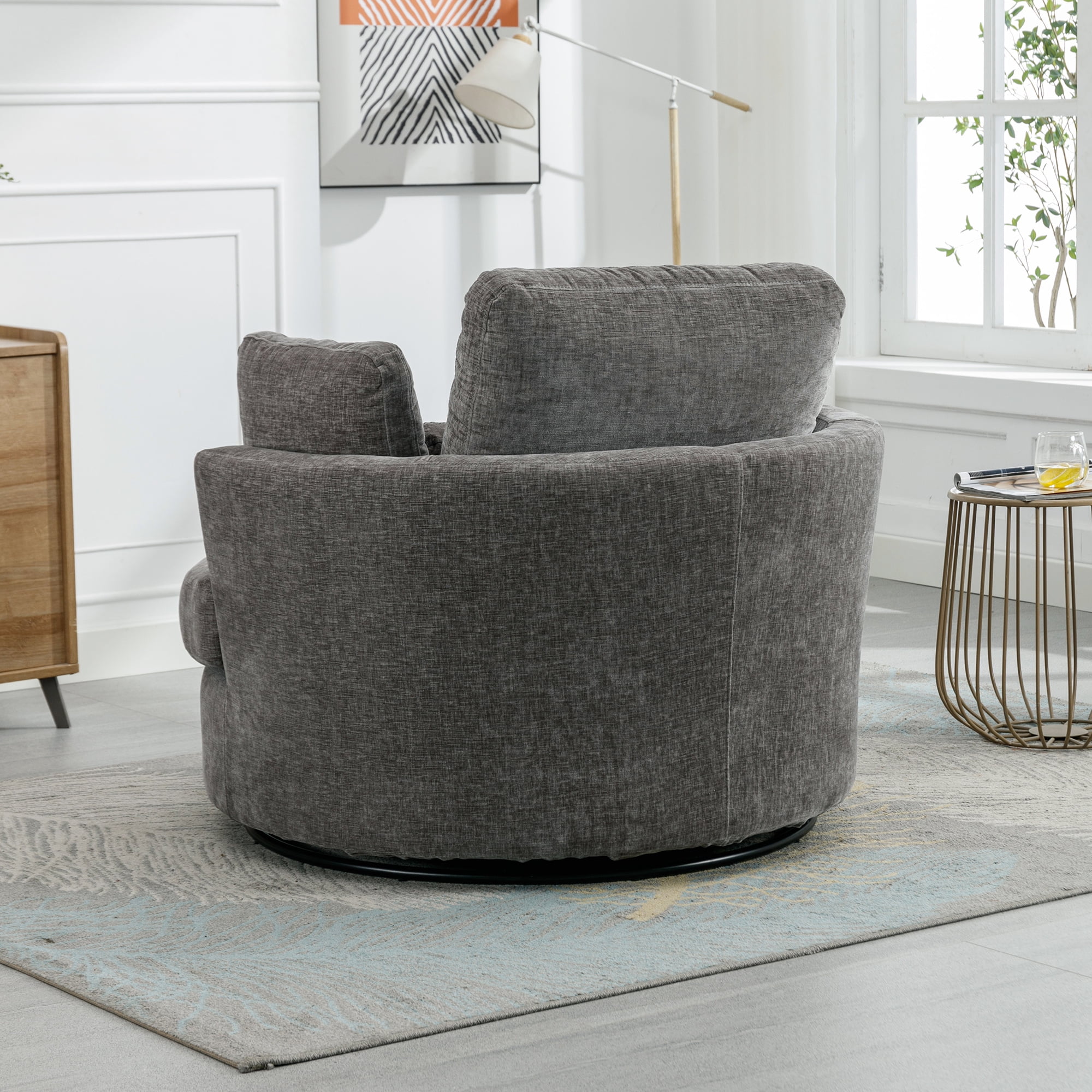 Aukfa 42" Oversized Swivel Accent Chair w/ Lumbar Pillow, Living Room Barrel Chair Read Chair, Gray