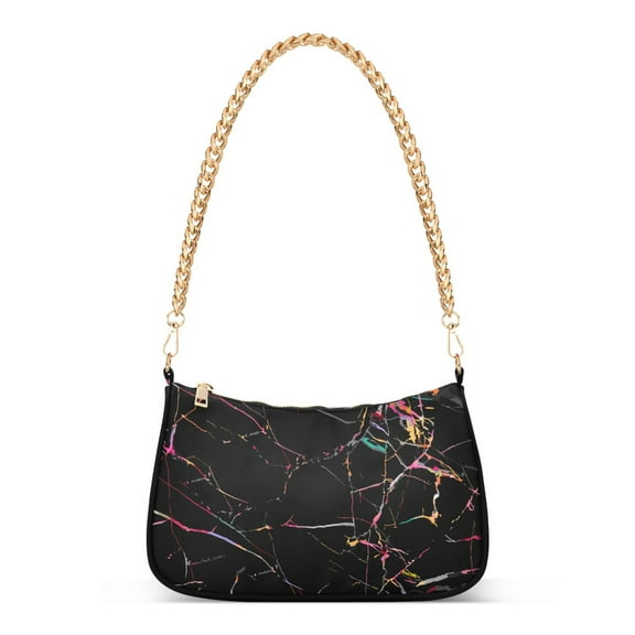 Abstract Colorful Marble Black Womens Chain Shoulder Bag Tote Handbag Clutch Hobo Purse with Zipper for Travel Casual