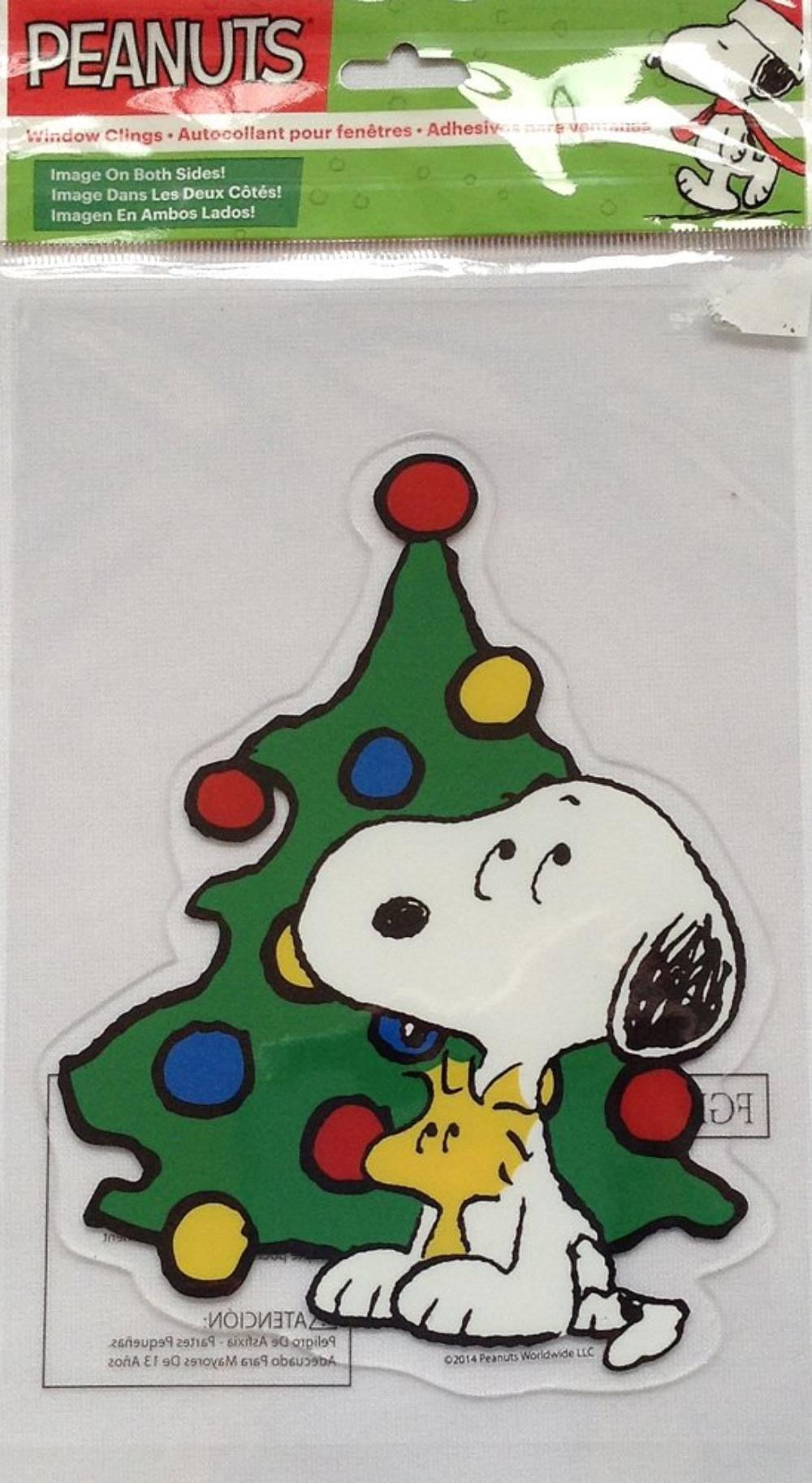 Snoopy and Woodstock Christmas Tree Window Gel Cling 7&quot; H x 5.5&quot; W