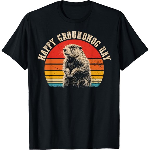 Unisex-Adults & Vintage Black Short Sleeve T-Shirt Groundhog Day T-Shirt