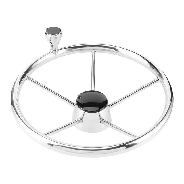 Volante de 5 radios de 13,5 pulgadas con perilla, accesorios universales para barcos marinos de acero inoxidable