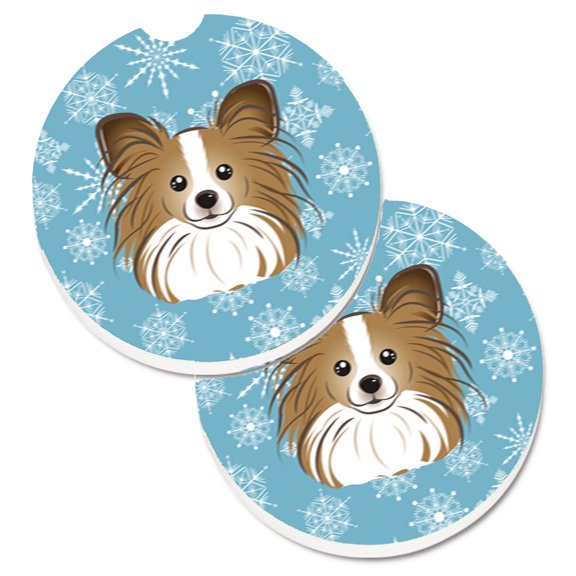 Carolines Treasures BB1682CARC Snowflake Papillon Set of 2 Cup Holder Car Coasters  Large multicolor