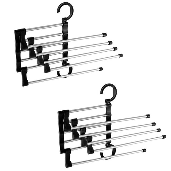 Unique Bargains 2 Pack 5 in 1 Space Saver Pants Trousers Hanger Household Wardrobe Closet Foldable Clothing Rack