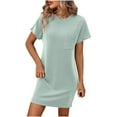 thumbnail image 2 of Busydd Womens Dresses Short Sleeve Round Neck Midi Dress Casual Loose Striped Sun Dress Summer Comfy Swing Mini Dress Basic T-Shirt Dresses with Pocket,Cotton Linen Dress for Women 2024, 2 of 7
