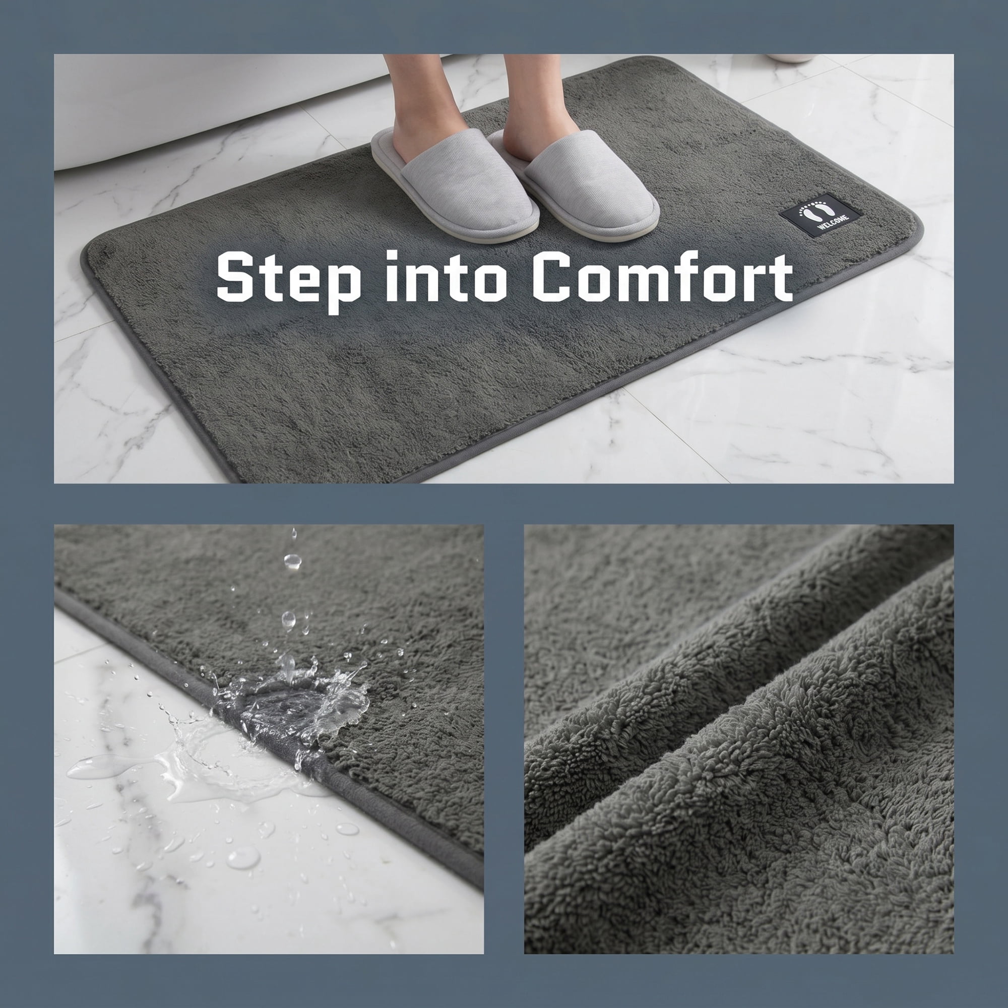 Unique Bargains Non Slip Absorbent Solid Color Polyester Runner Mat Dark Grey 32" x 20"
