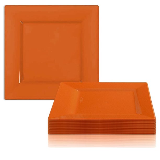 Smarty 9.5" Burnt Orange Square Disposable Plastic Dinner Plates 120ct