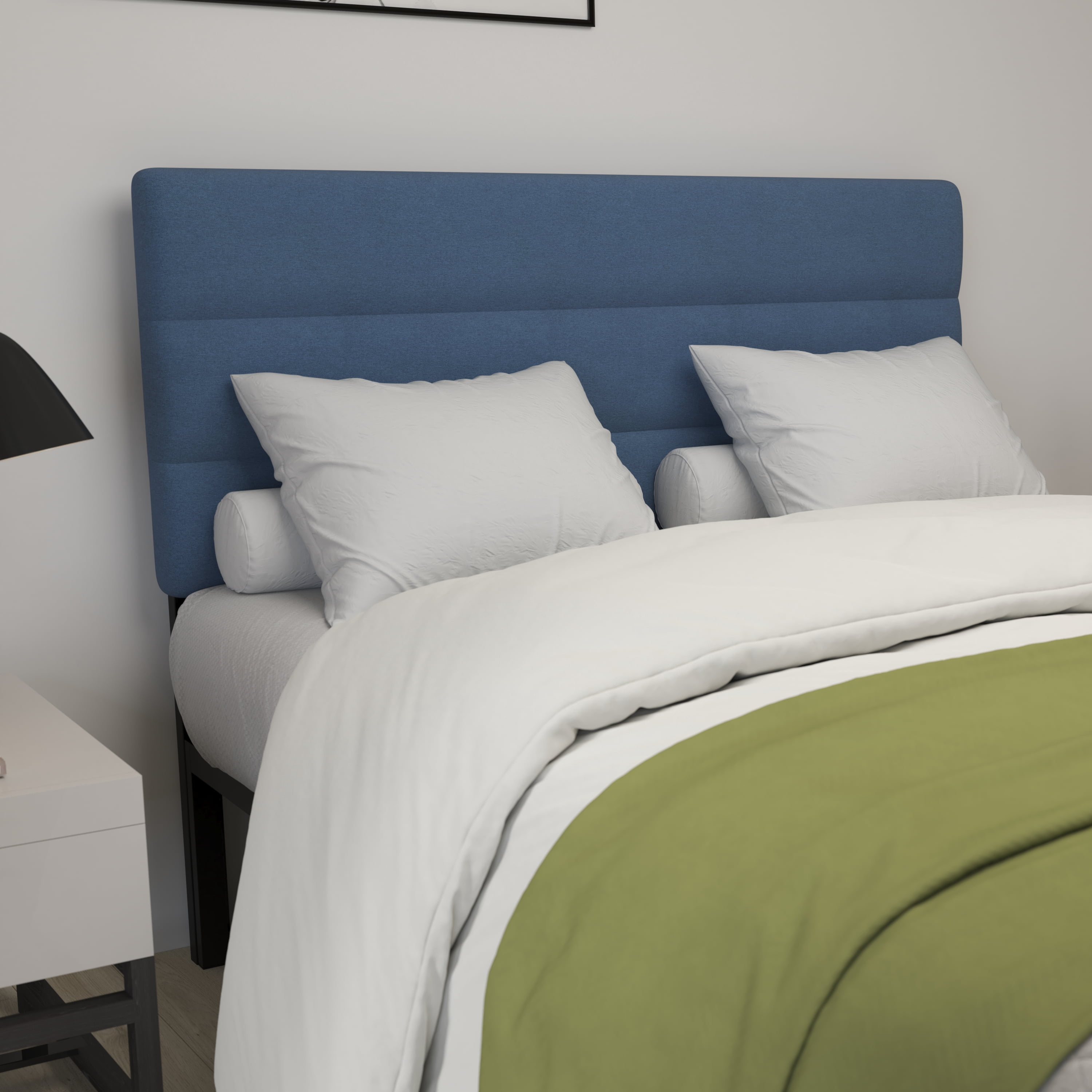 Merrick Lane Queen Headboard with Blue Tufted Fabric Upholstery and Powder Coated Metal Frame