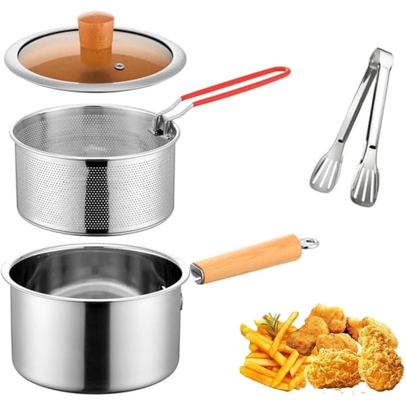 Multifunctional 304 Stainless Steel Fryer, Upgraded Deep Fryer Pot Set Stainless Steel Deep fryer Pot with Basket & Strainer for French Fries, Fried Taro Ball, Fried Chicken Wings, Fried Fish