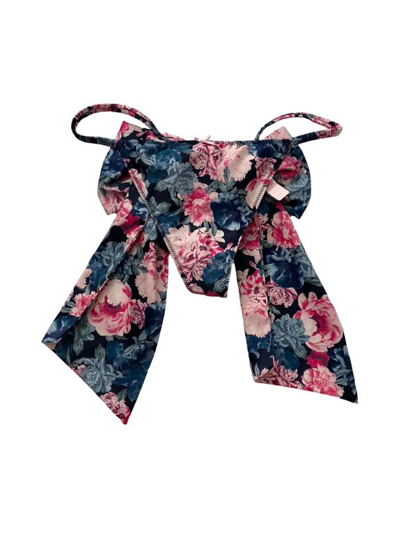 Dream Angels Satin Bow Back Floral V String Panty Size Medium NWT