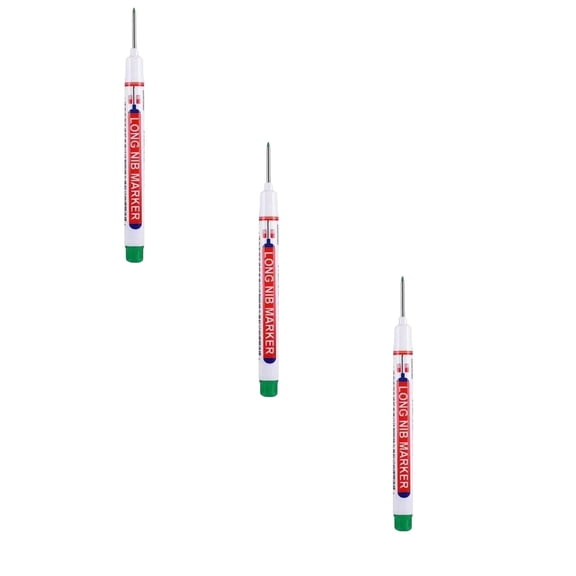 HWHCGZ 3 Pcs Long Head Deep Hole Marker - Multi-purpose Deep Hole Marker Pens for Construction Bathroom, Nib Size (L x W): 20*1.5mm（3ml）,Green