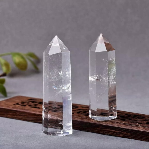 EOEMY 60-70mm Natural Clear Quartz Crystal Point Wand Obelisk Energy Gemstone Pillar