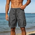 thumbnail image 4 of BiZtdJrK Men's Loose Fit Denim Cargo Shorts Big and Tall Stretch Shorts Casual Drawstring Elastic Waist Short with Pockets Gray,XXL, 4 of 9