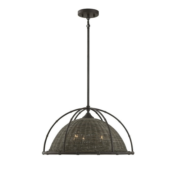 Gunsmoke with Gray Rattan Three Light Pendant from the Trentino Collection
