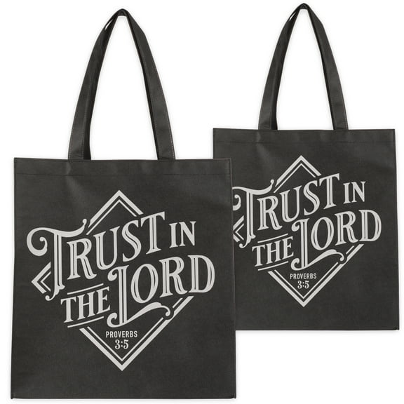 Christian Art Gifts Large Reusable Shopping Tote Bag for Men & Women: Trust in the Lord Inspirational Bible Verse Durable Chic Handbag, Travel, Groceries, Reinforced Easy-Carry Handles, Black & Gray