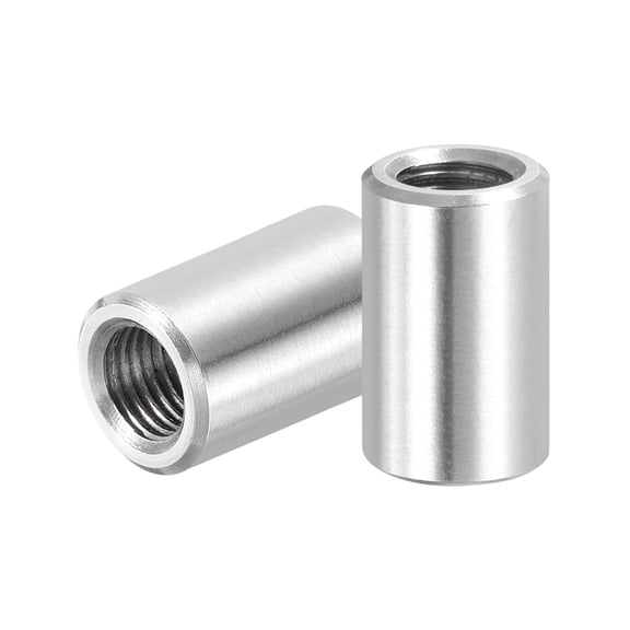 Uxcell M8x1mm Pitch 304 Stainless Steel Round Coupling Nuts, 2 Pcs 20mm / 0.79" Length Metric Fine Thread Connector Sleeve Rod Bar Stud Fully Threaded Nut Fasteners, Silver Tone