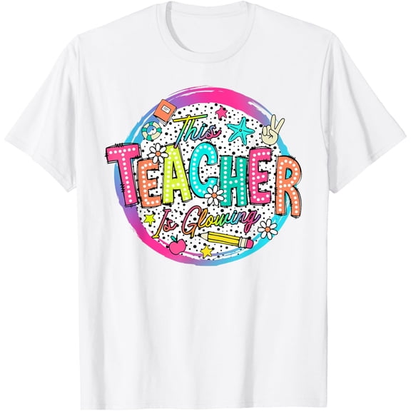 Exquisite and comfortable-This Teacher Is Glowing Hello Summer Funny End Of School T-Shirt for Men Women