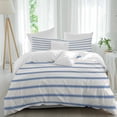 thumbnail image 2 of Navy Blue Striped Bedding 3 Piece Duvet Cover Set Queen Size, Rustic Blue Stripe Modern Art Beige Soft Microfiber Comforter Cover with Zipper Closure & Pillowcases, FadeResistant Quilt Cover, 2 of 9