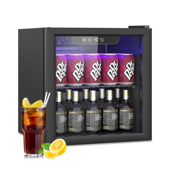 Compact 60 Can/1.3 Cubic Foot Beverage Fridge With Glass Door For Soda, Beer Or Wine, Under Counter Drinks Dispenser