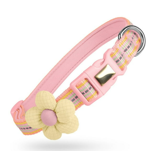 Levviye Cat Collar Cute Flower with Reflective Webbing Soft Lining Adjustable Non Choking Anti Escape, Pink S