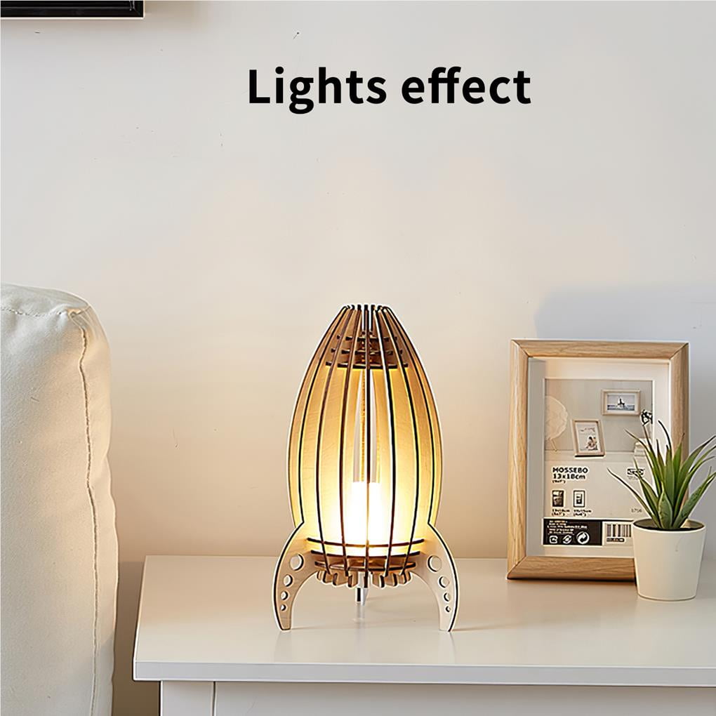 facefd Wooden Led Space Rocket Lamp Kids Bedside Lamp Wood Carving