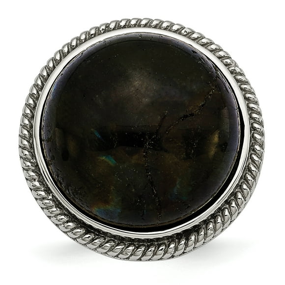Stainless Steel Polished Labradorite Textured Ring Size 6