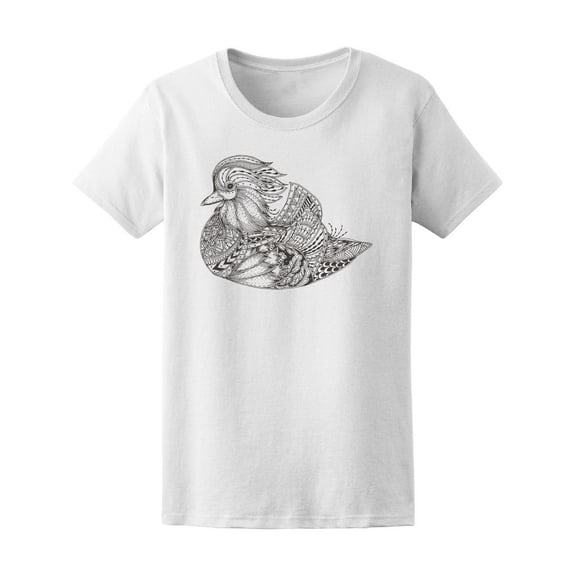 Floral Zen Doodle Mandarin Duck T-Shirt Women -Image by Shutterstock, Female Small
