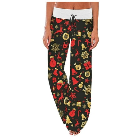 

Christmas Women Lounge Pants Comfy Pajama Bottom Stretch Sleepwear Casual Loose Wide Leg Drawstring Pj Bottoms Pants