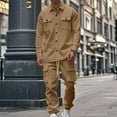 thumbnail image 2 of Dovford Men's Flap Pocket Single Breasted Woolen Blend Turn Down Collar Shirt Jacket Long Sleeve Winter Coat and Cargo Pants, 2 of 7