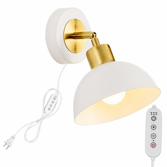 Kiven Plug in Dimmable Wall Lamp with Timer, Modern Style Plug in Wall Sconce with Iron Lampshade, 5.9ft Plug-in Cord, E26 Socket(1 Light)