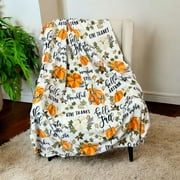Serafina Home Modern Farmhouse Fall Throw Blanket: Give Thanks And Pumpkins White Accent for Sofa Couch Chair Bed Dorm For Fall And Thanksgiving