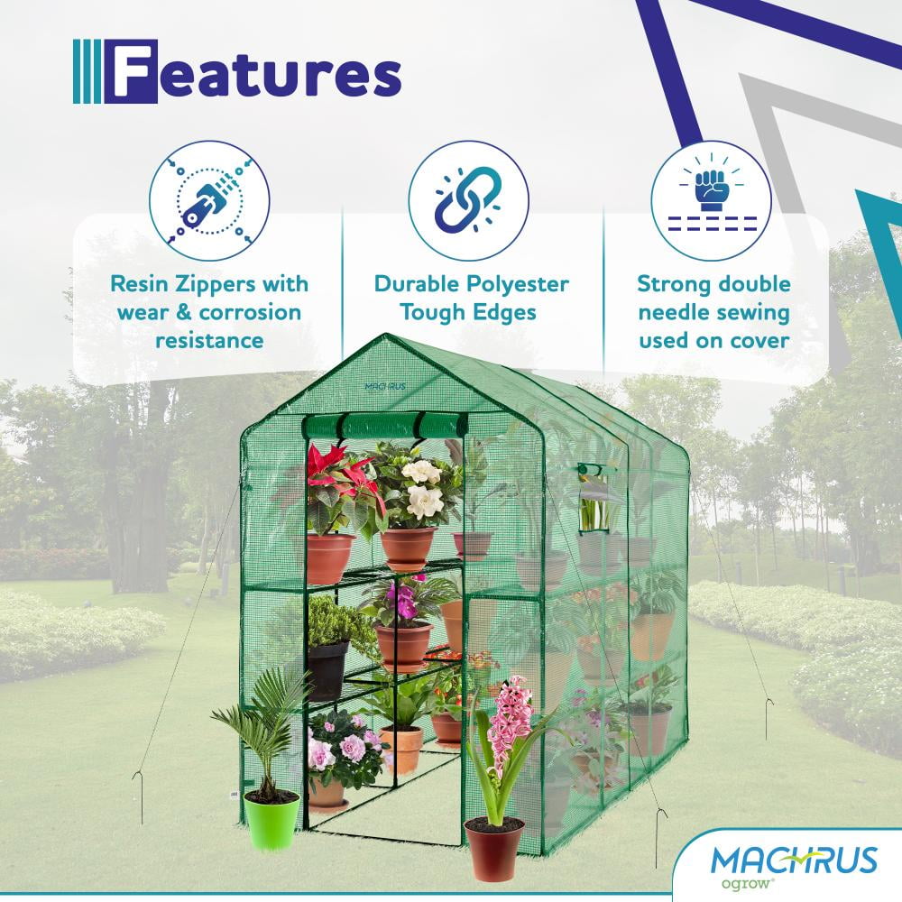 Machrus Ogrow Deluxe Walk-In Greenhouse with 2 Tiers and 12 Shelves - Greenhouse Plastic Cover for Indoor and Outdoor Use