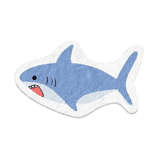 3 Pcs Shark Print Non-Slip Bath Rug - Super Absorbent Polyester Carpet for Bathroom, Laundry Room, Pet Area - Blue Modern Decor Mat 16x24 Inches