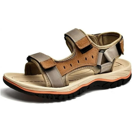 Men s Sandals Leather Sandals Summer Sandals Outdoor Soft Leather Dress Sandals Slides Shoes Wading Slippers (Color : D  Size : 41)