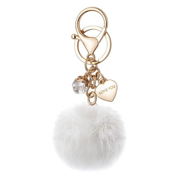 Januofit Fashion Keychain for Women, Cute Heart Bling Key Chain Accessories Pom Pom for Backpack