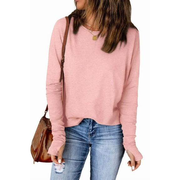 Ronuti Long Sleeve Shirts for Women Tunic Tops Thumb Hole Oversized Tshirts Fall Outfits