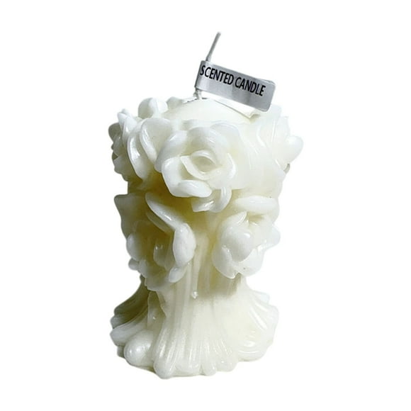 Bwiyojiz 2.95"Lx2.76"Wx3.74"H Bouquet de Roses en Relief Tridimensionnel Bougie d'Aromathérapie Tenant des Fleurs Ambiances de la Saint-Valentin Décoration Maison, Blanc, Cadeaux pour la Famille