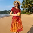 thumbnail image 4 of Rocae Autumn Leaf for Dresses Summer Casual Ruffle Short Sleeve Cute Crew Neck Flowy Dress with Pockets, 4 of 6