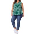 thumbnail image 2 of Plus Size Top for Women Sleeveless Floral Print V Neck Tunic Tank Tops Blouse Shirts 1X Green, 2 of 6