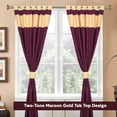 thumbnail image 2 of Handcrafted 4-Piece Blended Raw Silk Curtain - Two-Tone Maroon Gold Tab Top Design, Machine Washable - 43"W x 120"L Panels, Perfect for Living & Dining Rooms, 2 of 6