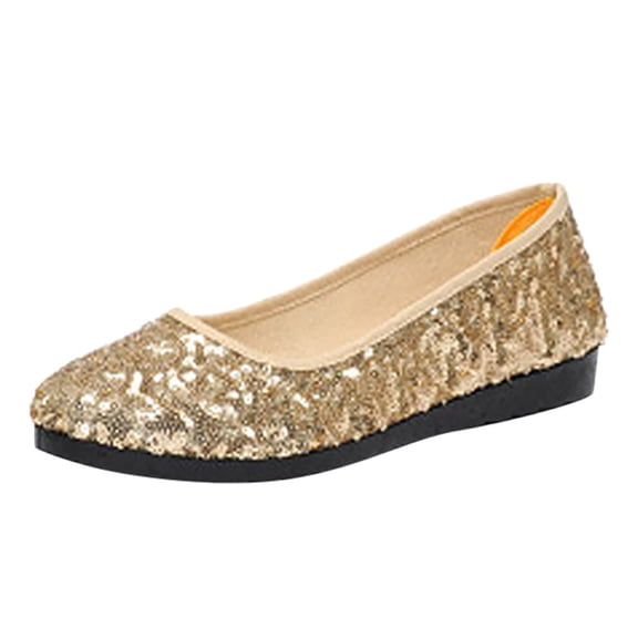 AUDeals Women’s Sequined Casual Shoes Bling Flat Fashion Sneakers Non Slip Low Top Platform Shoes for Daily Wear (Gold, 6.5-7)